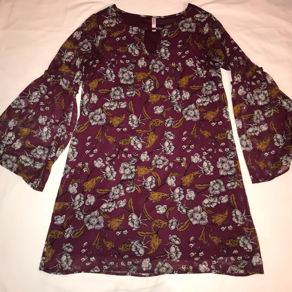 Maroon Floral Patterned Dress